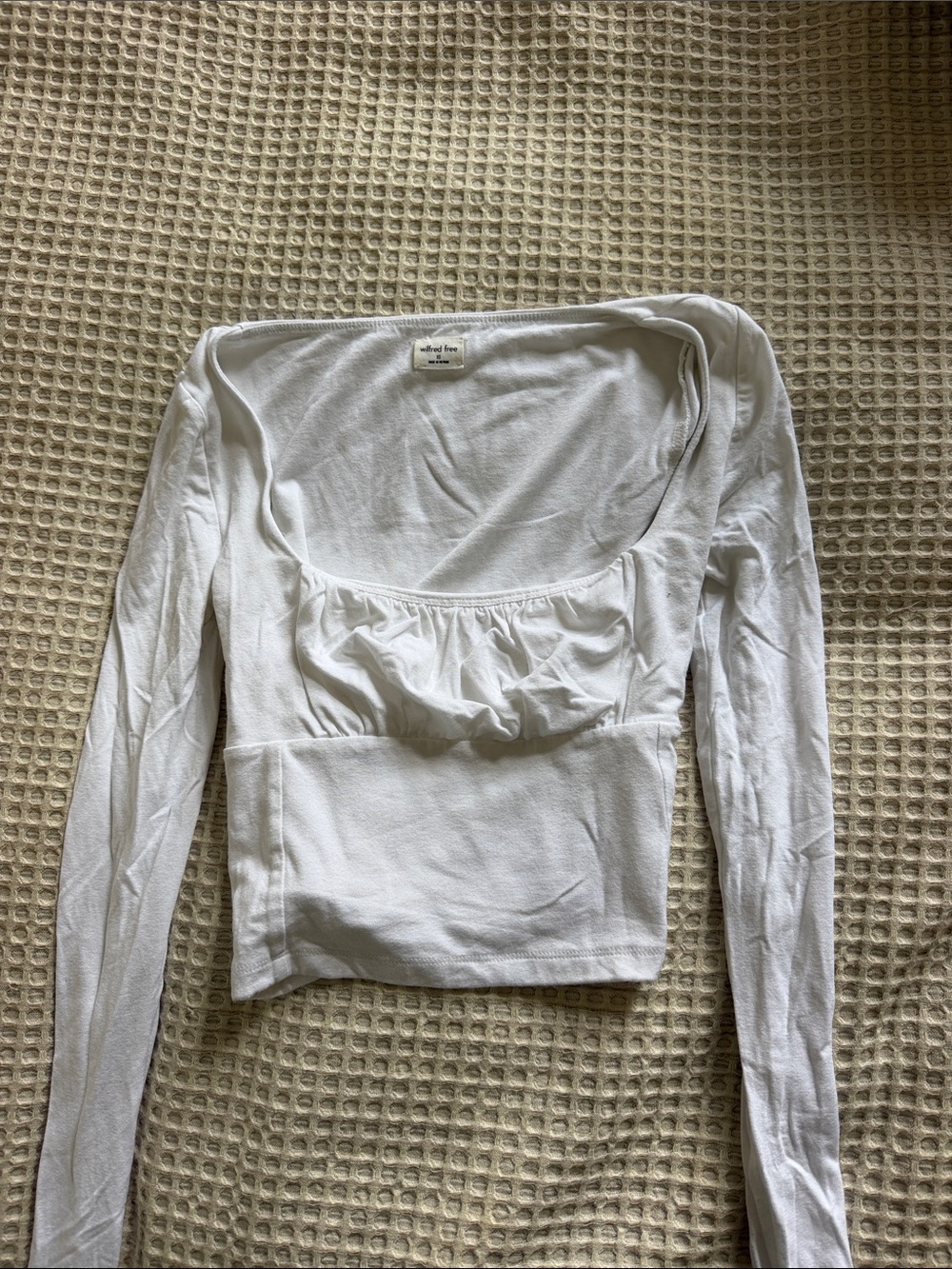 Aritzia White Square-Neck Long Sleeve Top